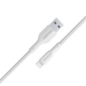 Promate XCord-Ai USB-A to Lightning Cable Super-Fast Charger 1M Anti-Tangle Silicone Cord - white