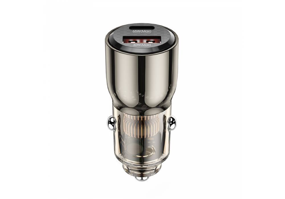 WiWU Wi-QC012 95W PD+QC Fast Zinc Alloy Car Charger Transparent - Black