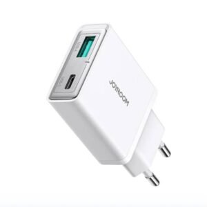 JOYROOM JR-TCF14 Fast Charger 20W Charging, 2 Port USB-A USB-C, Super Slim Charger - White