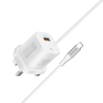 Promate PowerPort-PDQC3 USB-C Charger Premium 33W with 22.5W Quick Charge 3.0 Port & 1.5M Type-C Cable EU Interface - White