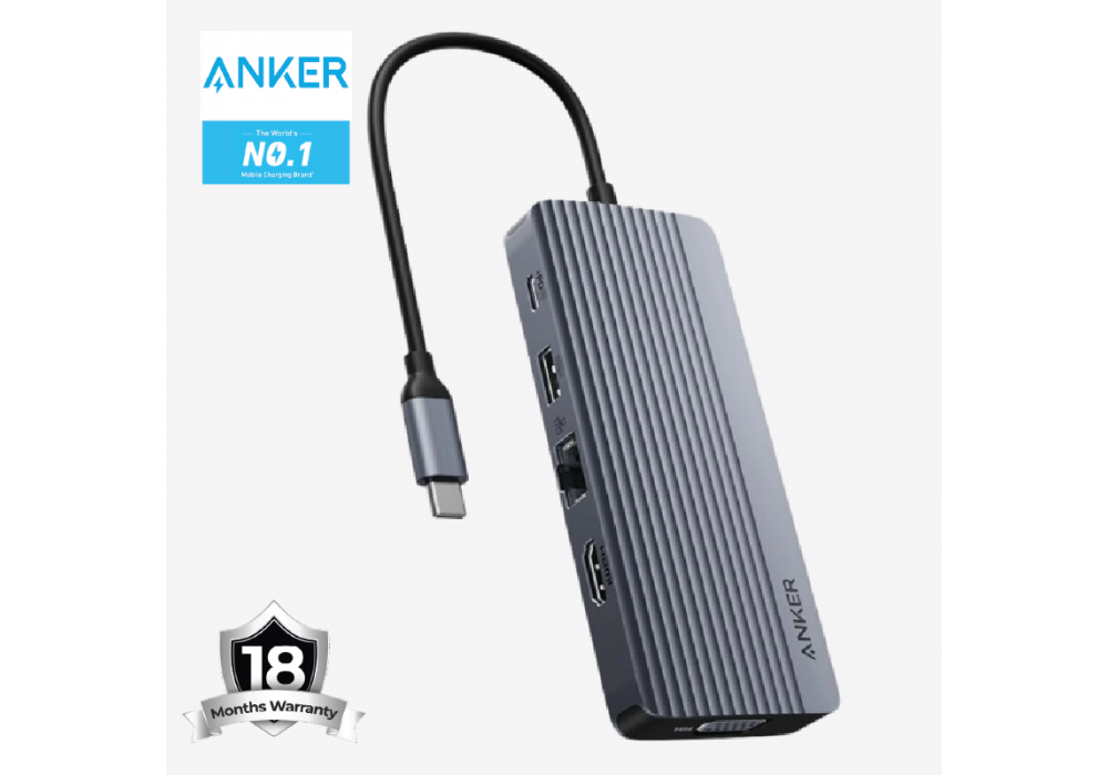 Anker USB C Hub, Dual-Display USB-C Hub 10-in-1 4K HDMI, 1080p VGA, 5 Gbps USB-C port, Three 5 Gbps USB-A, 100W USB-C PD-IN, an Ethernet, & SD / TF card slot - 18 Month Warranty