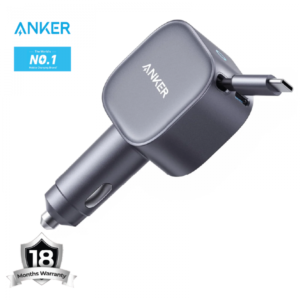 Anker Nano 75W USB-C Car Charger with Built-in Retractable USB-C Cable A2738 - Black  / 18 Months Warranty