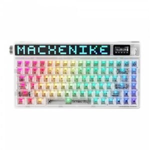 Machenike KT84 Mechanical Keyboard – 84-Key Wireless/Wired Gateron G Pro 2.0 White Switches Hot-Swappable Smart Screen – White