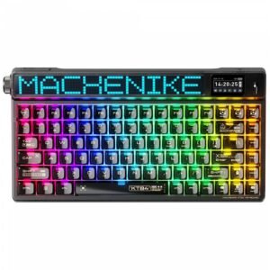 Machenike KT84 Mechanical Keyboard – 84-Key Wireless/Wired Gateron G Pro 2.0 Yellow Switches Hot-Swappable Smart Screen – Black
