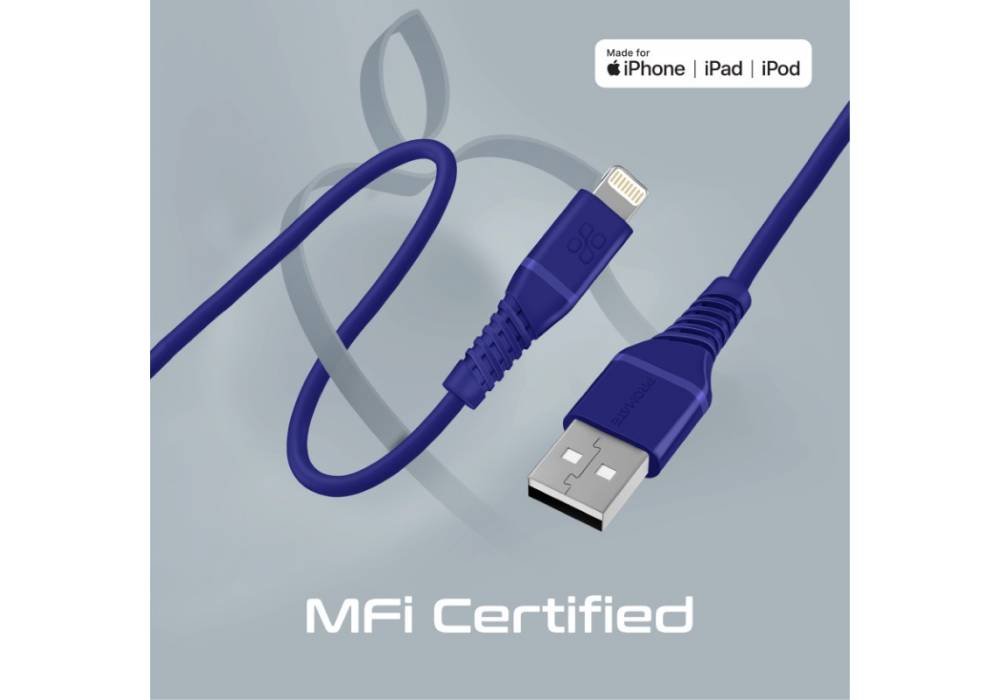 Promate USB-A to Lightning Cable, High Tensile 2.4A Super-Fast USB-A to Lightning Charger Data Sync for iPhone, iPad, AirPods Pro, PowerLine-Ai120 - Black/Blue/White