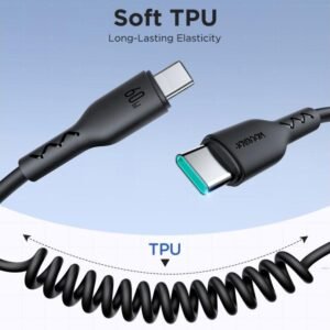 Joyroom SA38-CC3 60W/A38-CL3 30W Coiled Fast Charging Data Cable for Car (Type-A to Type-C) 1.5m-Black