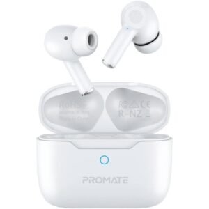 Promate Bluetooth Earbuds, Wireless Active Noise Cancelling Headphones with IntelliTouch Control, 25H Long Playtime, Portable Charging Case and Built-In Mic