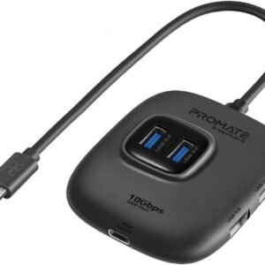 Promate USB-C Hub, 5-in-1 Type-C sync/Charge Adapter With USB-A Adapter, 100w USB-C Power Delivery Port, 10gbps 4 USB 3.2 Ports, & Compact Design For Macbook Pro, Samsung Chromebook Plus