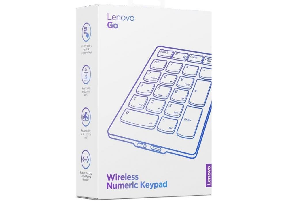 Lenovo Go Wireless Numeric Keypad ultra slim profile at 13 mm Rechargeable , up to 3 months use in single charge Supports Lenovo Unified Pairing Receiver - Storm Grey