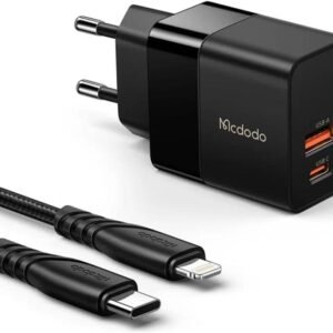 Mcdodo CH-1952 USB + USB-C wall charger, 20W + USB-C to Lightning cable (black)