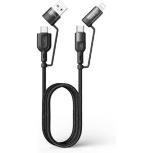 Mcdodo 4 in 1 Charging Cable, USB C, 4.8 ft (1.2 m), 3A, Fast Charging, QC 3.0, PD60W, High Speed Data Transfer, Alloy Connector, Reinforced Nylon Braid, Lightning/Type C, Multi-Function for Type-C