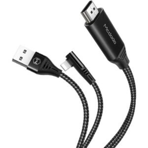 Mcdodo CA-6400 Lightning 90 Degree Braided 4K HDMI Cable 2M 2A Black, Lightning iphone to HDMI 4K