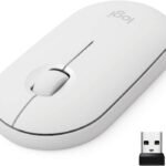 Logitech Pebble Mouse Slim Bluetooth or 2.4 GHz Receiver Wireless Mouse, Portable, Lightweight, Customizable Button, Quiet Clicks, Easy-Switch for Windows, macOS, iPadOS, Android, Chrome OS - Off White