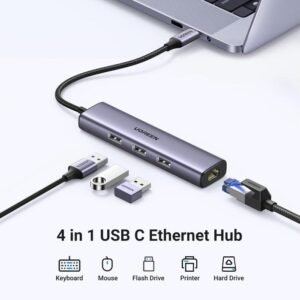 UGREEN USB C to Ethernet Adapter, 4 in 1 USB C Hub Ethernet with 3 USB 3.0 Ports/Gigabit Rj45, Plug & Play, Thunderbolt for MacBook Pro/Air, XPS, iPad Pro, iPhone 15 Pro/Max