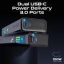 Promate 130W Laptop & Mobile Power Bank 20000mAh Smart TFT LCD Screen, USB-A QC 3.0, Dual Type-C Input/Output Ports Total Output 130W, Over-Heating Protection - Image 2