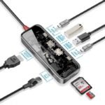 Promate USB-C Hub, 8in1 Transparent Multi-Display Hub with 4K HDMI, 1000Mbps LAN, SD/TF Card Slot, Dual 5Gbps USB-A Ports, USB-C Port, 100W USB-C Power