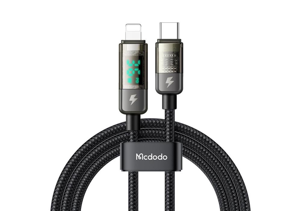 Mcdodo USB C to Lighting Cable 1.2m Transparent Data Cable PD Charger Digital Display Auto Power Off Dual Core Protection 36W