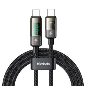 Mcdodo USB C to USB C Charger Cable Transparent Data Cable PD 100W Charger Digital Display Auto Power Off Dual Core Protection for iPhone 15/MacBook/Samsung