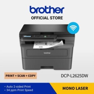 Brother DCP-L2625DW Mono Laser Printer, Up to 34 PPM Printer Speed, 49 dB(A) Noise Level, Hi-Speed USB, Wired & Wireless Connectivity, 250 Sheets Input Tray, Black