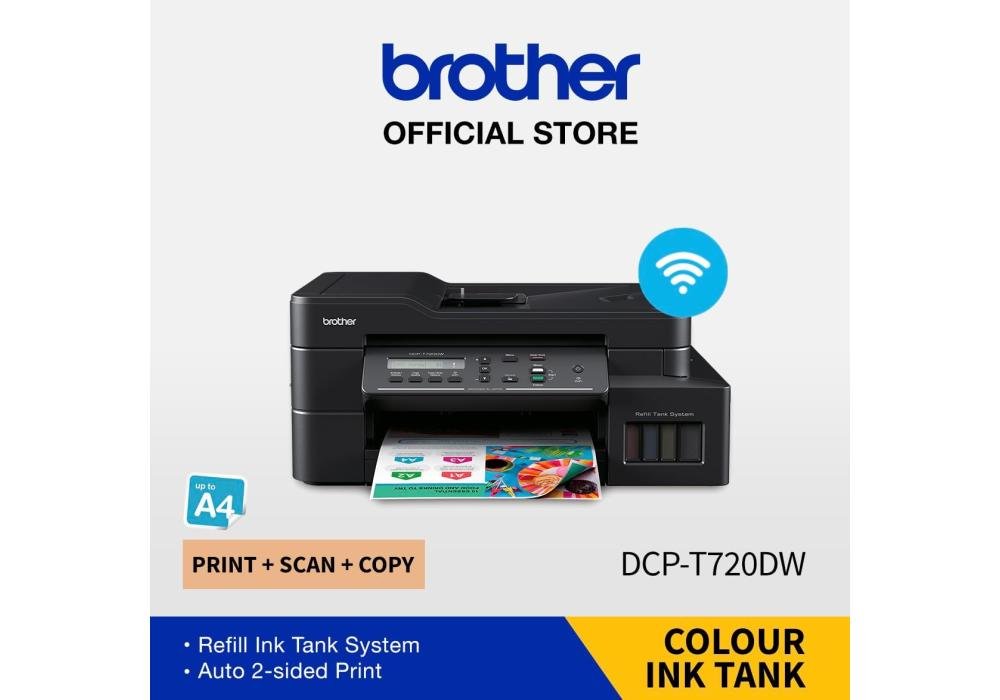 Brother Ink Tank Color T720DW Printer 3in1 7500/5000 pages (black/colour) Wireless & Mobile Printing For Home Users