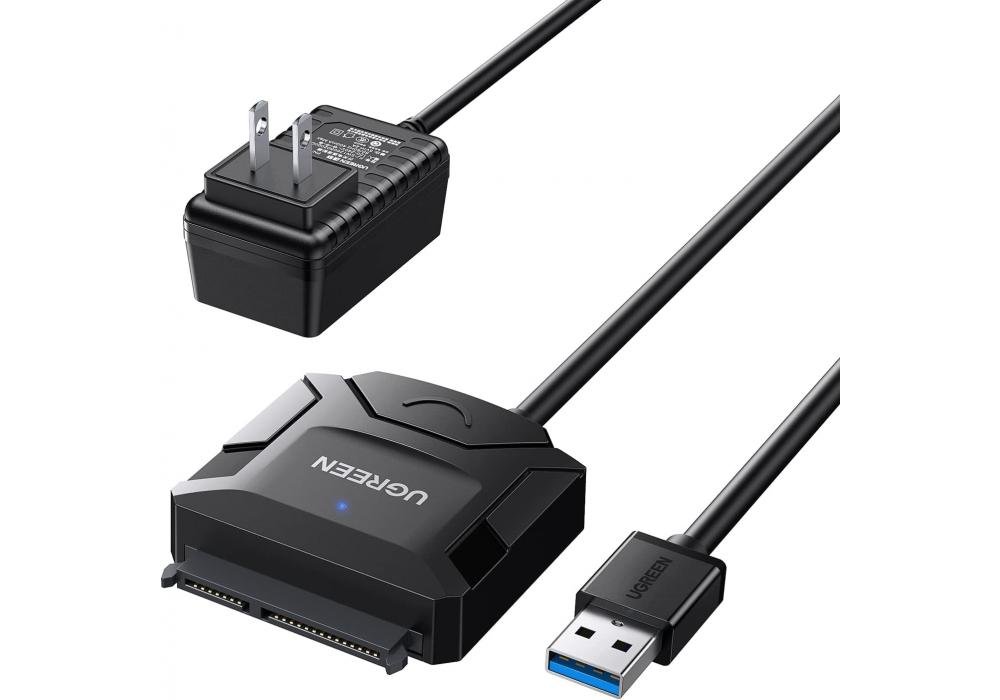 UGREEN SATA to USB 3.0 Adapter Cable for 3.5 2.5 Inch SSD/HDD Hard Drive Reader SATA III Hard Drive Disk Converter Support UASP Compatible with Samsung Seagate WD Hitachi with 12V Power Adapter