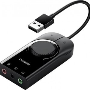 UGREEN USB External Stereo Sound Adapter, USB-A To 3.5mm Ear Mic Volume Control Adapter, 15cm - Black
