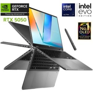 Laptop ASUS Vivobook 16 Flip (TP3607SH), Intel® Core™ Ultra 7 256V, 16GB LPDDR5X, 1TB SSD NVMe, 16" 3K OLED Touch w/ SA203H Pen, Thunderbolt 4, Wi-Fi 7, BT 5.4 - Matte Gray