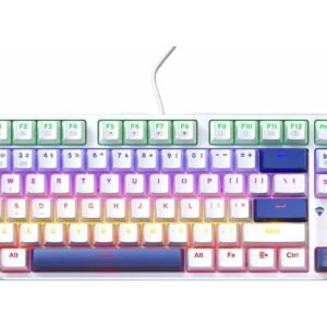 Machenike K500B-B87 75% TKL Mechanical Wired Gaming Keyboard, 87 Keys Compact Hot Swappable Linear Blue Switch with Number Pad, Dynamic RGB Backlit, Anti-Ghosting, Double-Shot PBT Keycaps, White/Blue