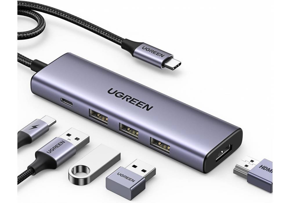 UGREEN Revodok USB C Hub 5 in 1 Multiport Adapter 4K HDMI, 100W Power Delivery, 3 x USB A 3.0 5Gbps USB C Dongle for MacBook Pro/Air, iPad Pro, iMac, iPhone 15 Pro/Pro Max, XPS, Thinkpad