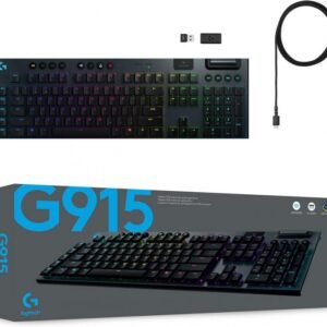 Logitech G915 LIGHTSPEED RGB Mechanical Gaming Keyboard, Low Profile GL Linear Key Switch, LIGHTSYNC RGB, Advanced LIGHTSPEED Wireless and Bluetooth Support - Linear, Black