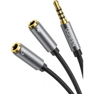 UGREEN Headphone Splitter 3.5mm 2 Female to 1 Male Mic and Audio Y Splitter TRRS Headset Adapter Cable Stereo Compatible with Laptop PS4 Xbox PC Phone Tablet Gaming