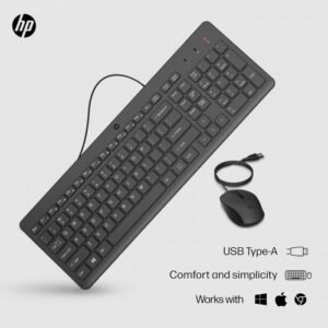 HP 150 Wired Mouse and Keyboard Combo - Full-Sized, Low-Profile Keyboard with Numeric Keypad - 1600 DPI Optical Sensor, Multi-Surface Wired Mouse - USB Plug-and-Play Connectivity