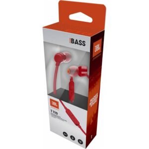 JBL TUNE T110 By Harman - In-Ear Headphone with One-Button Remote JBL Pure Bass Sound Plug: 3.5mm Dynamic Driver: 9mm  - Red