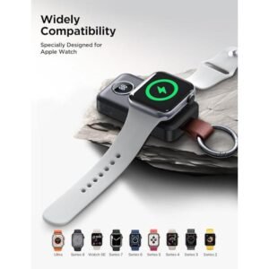 JOYROOM WQW01 Portable 2000mAh Wireless Charger Compatible for Apple Watch Series Compact Magnetic iWatch Charger Keychain Style Travel Essentials (Black) - 18 Month Warranty
