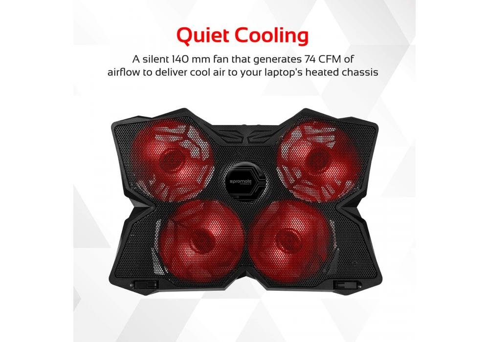 Promate Gaming Laptop Cooling Pad, Ergonomic Up to 17" High-Speed Laptop Cooling Pad with 4 Silent Cooling Fan, Dual USB Port, AirBase-3 Black