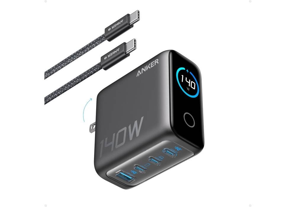 Anker Laptop Charger, 140W MAX 4-Port GaN USB C Charger, Fast Charging Power Adapter, Intuitive Touch Controls, for MacBook, iPhone 17/16 Series, iPad, Pixel, and More (Non-Battery) - 18 Months Warranty