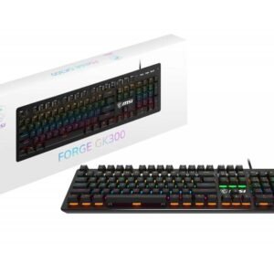 MSI Forge GK300 Blue US - Mechanical Keyboard, Blue SWITCHES, RGB, Ergonomic, Anti-GHOSTING, Angle-Adjustable - Black