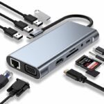 USB C HUB, USB C Adapter 11 in 1 Dongle with 4K HDMI, VGA, Type C PD, USB3.0, RJ45 Ethernet, SD/TF Card Reader, 3.5mm AUX, Docking Station Compatible with MacBook Pro/Air, Other Type C Laptops
