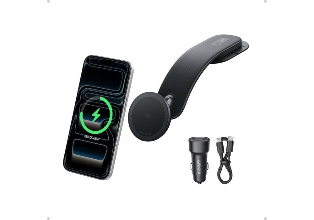 Anker Nano Magnetic Wireless Car Charger, 360° Adjustable Mount Car Charger with Detachable Pad, 15W Qi2 Certified with Alloy Bracket, Fast Charging for iPhone 17/16/15/14/13 Series (Adapter Included) - 18 Months Warranty