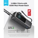 Anker Laptop Power Bank, 25,000mAh Portable Charger with Triple 165W USB-C Ports for Multi-Device Charging, Built-in and Retractable Cables - 18 Month Warranty