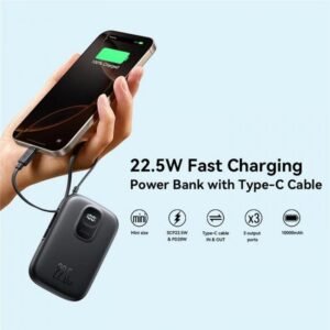 JOYROOM JR-PBF17 10000mAh Mini Power Bank 22.5W Fast Charging Battery with Built-In Type-C Cable - 18 Month Warranty