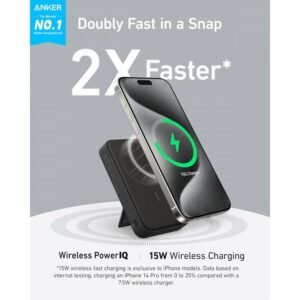 Anker MagGo Power Bank, Qi2 Certified 15W Ultra-Fast MagSafe-Compatible Portable Charger, 10,000mAh Battery Pack with Smart Display & Foldable Stand, For iPhone 16/15/14/13 Only (USB-C Cable Included) Black - 18 Month Warranty