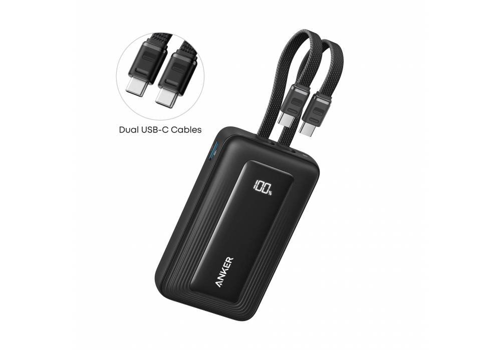 Anker Zolo Power Bank 10000mAh 35W with Built-in Dual USB-C Cables A1680 (Black) - 18 Month Warranty