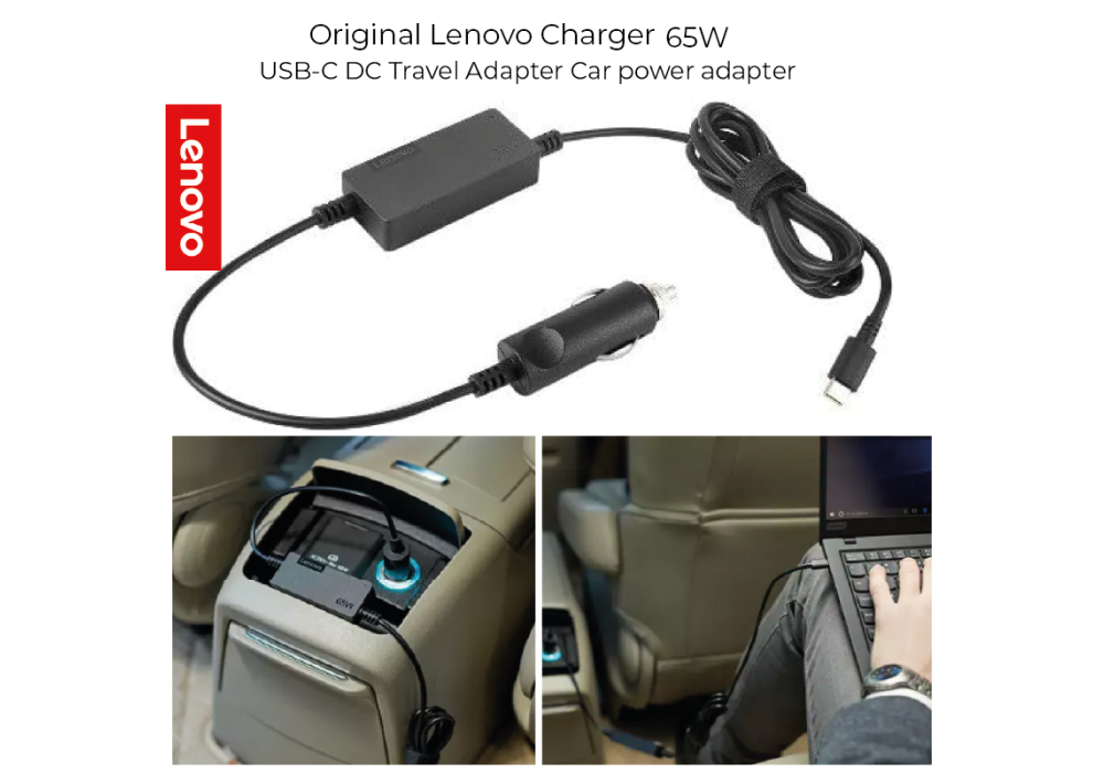 Original Lenovo Charger 65W USB-C DC Travel Adapter Car power adapter - DC 12 / 24 V - 65 Watt - for Tablet 10, ThinkPad 11, A485, L380 Yoga, X1 Carbon