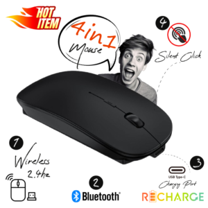 Mouse Slim Cordless 4 in 1 1200DPI  Wireless & Bluetooth 4.0 with Type-C  Rechargeable Battery & Silent Click