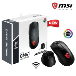 MSI Clutch GM41 Lightweight Wireless Gaming Mouse & Charging Dock, 20,000 DPI, 60M Omron Switches, Fast-Charging 80Hr Battery, RGB Mystic Light, 6 Programmable Buttons