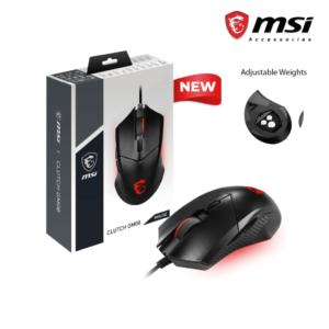 MSI Clutch GM08 Gaming Mouse, 4200 DPI, Optical Sensor, 3 Adjustable Weights, Red LED Lighting, Symmetrical Design, Black