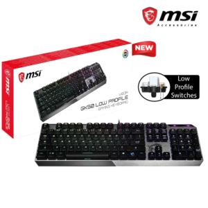 MSI Vigor GK50 Low Profile RGB Mechanical Gaming Keyboard, Kailh White Low Profile Switches, Brushed Aluminum Design, Ergonomic Keycap Design, RGB Mystic Light AR/ENG