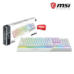 MSI Vigor GK30 RGB Gaming Keyboard, 6-Zone RGB Lighting, Water Repellent & Splash-Proof, Mechanical-Like Plunger Switches, White