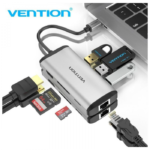 Vention 8-in-1 USB-C Docking Station Hub 8in1 4K Ultra HD Display, Ethernet, Supports SD/TF Cards, 100W PD Charging While in Use, USB x3 Port Expansion - Aluminum Alloy Shell